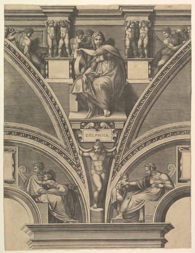 The Delphic Sibyl, from "Prophets and Sibyls in the Sistine Chapel" by Giorgio Ghisi, print, 1570-1575