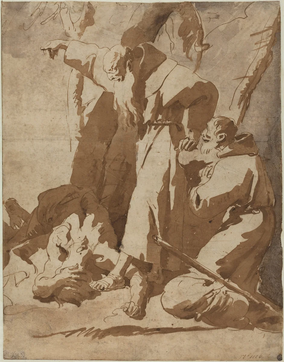 Two Monks with a Prostrate Man by Giovanni Battista Tiepolo, drawing, 1725