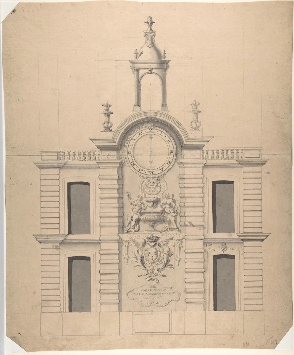 Elevation of the Pompe de la Samaritaine, Paris by Robert de Cotte, drawing, 1708-1719