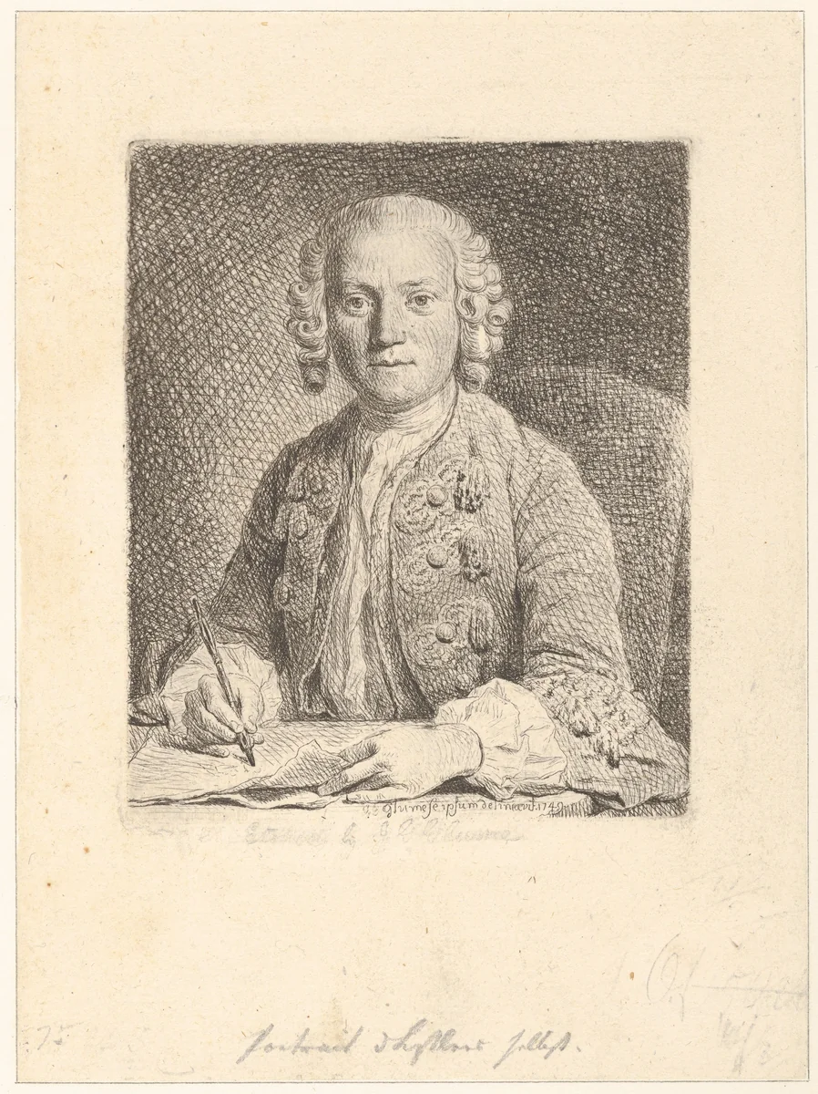 Self-Portrait by Johann Gottlieb Glume, print, 1740