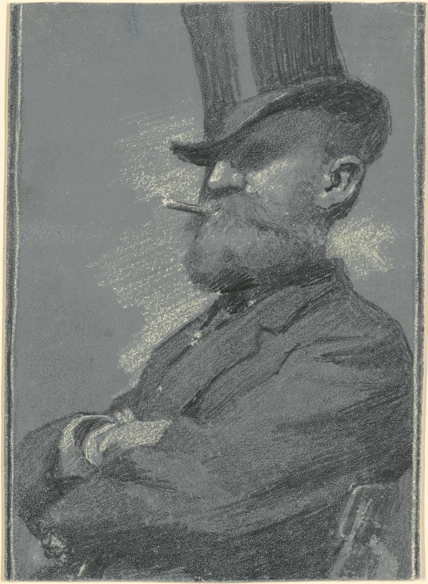 Man in Top Hat, Smoking a Cigar by Robert William Vonnoh, drawing, 1879-1900
