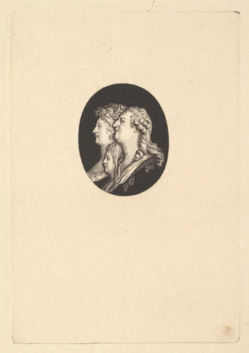 Portrait of Louis XVI, Marie Antoinette and The Dauphin by Augustin de Saint-Aubin, print, 1786-1796
