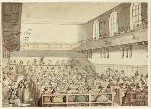 Quakers' Meeting by Thomas Rowlandson, painting, 1808-1810