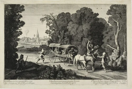 Robbers Attacking a Coach by Jan van de Velde II, print, 1620-1630