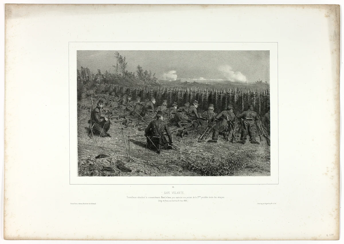 Travelling sappers, from Souvenirs d’Italie: Expédition de Rome by Denis Auguste Marie Raffet, print, 1853