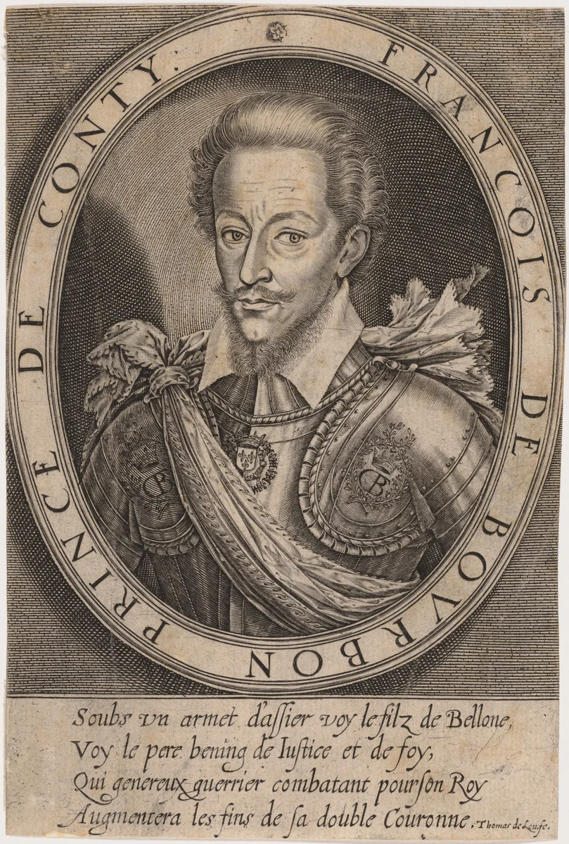 Francois de Bourbon, First Prince of Conti, son of Louis I by Thomas de Leu, print, 1560-1620