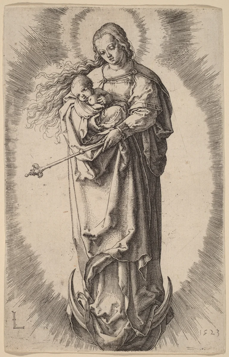 The Virgin and Child on the Crescent by Lucas van Leyden, print, 1523