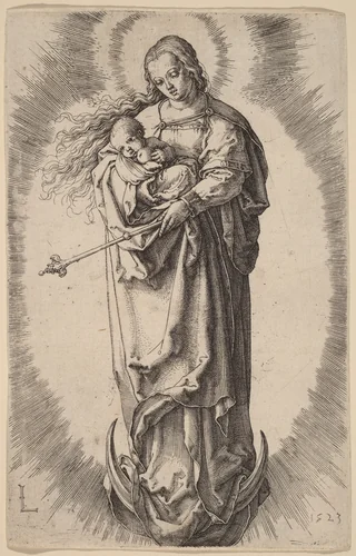 The Virgin and Child on the Crescent by Lucas van Leyden, print, 1523