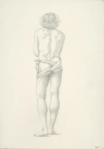 Back View of Standing Male Nude by Edward Burne-Jones, drawing, 1863-1877