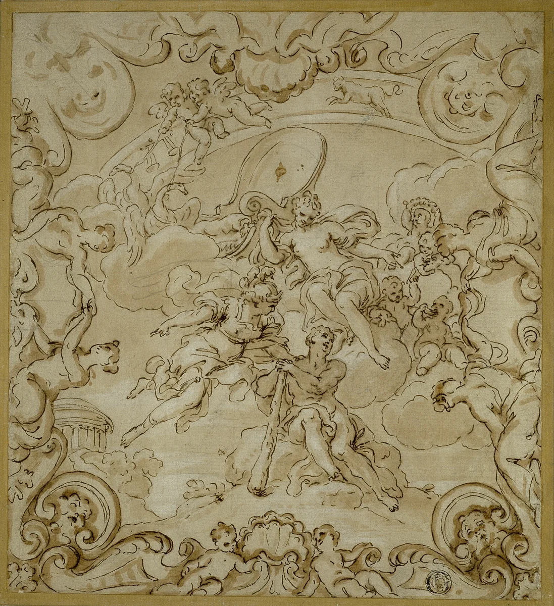 Hercules at the Crossroads by Niccolò Berrettoni, drawing, 1657-1682