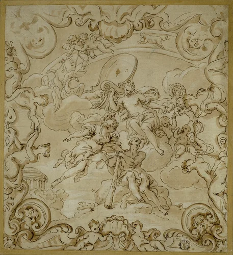 Hercules at the Crossroads by Niccolò Berrettoni, drawing, 1657-1682