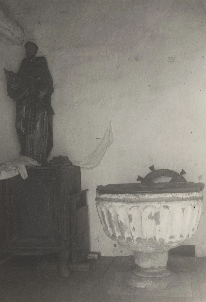 San Juan Capistrano Mission Font and Prayer Wheel by Adam Clark Vroman, photograph, 1897