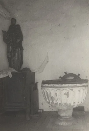 San Juan Capistrano Mission Font and Prayer Wheel by Adam Clark Vroman, photograph, 1897