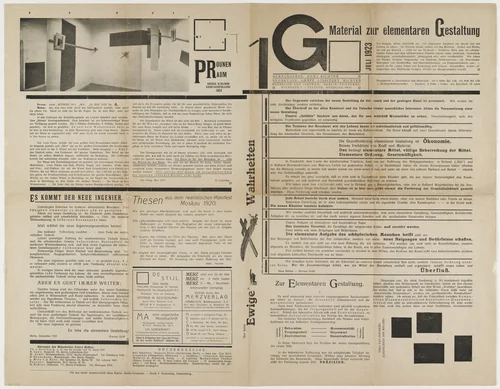 G: Material zur elementaren Gestaltung (Material for Elementary Construction) no.1, July 1923 by Hans Richter
Werner Graeff
El Lissitzky
Ludwig Mies van der Rohe
Frederick Kiesler, design, 1923