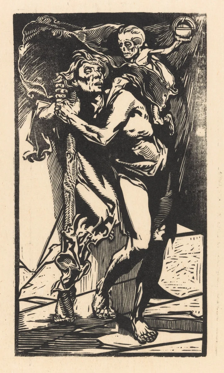 Man met de Dood op zijn rug by Johannes Josephus Aarts, print, 1881-1934