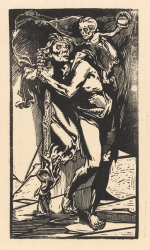 Man met de Dood op zijn rug by Johannes Josephus Aarts, print, 1881-1934