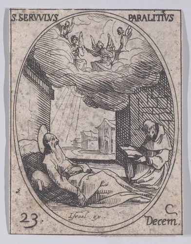 S. Survule, le paralytique (St. Survulus, the paralytic), December 23rd, from "Les Images De Tous Les Saincts et Saintes de L'Année" (Images of All of the Saints and Religious Events of the Year) by Jacques Callot, print, 1636