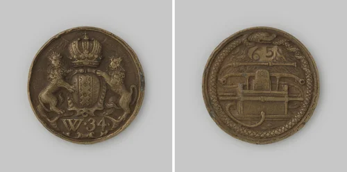 Amsterdam, brandspuitpenning van wijk 34 by anonymous, metalwork, 1700-1799