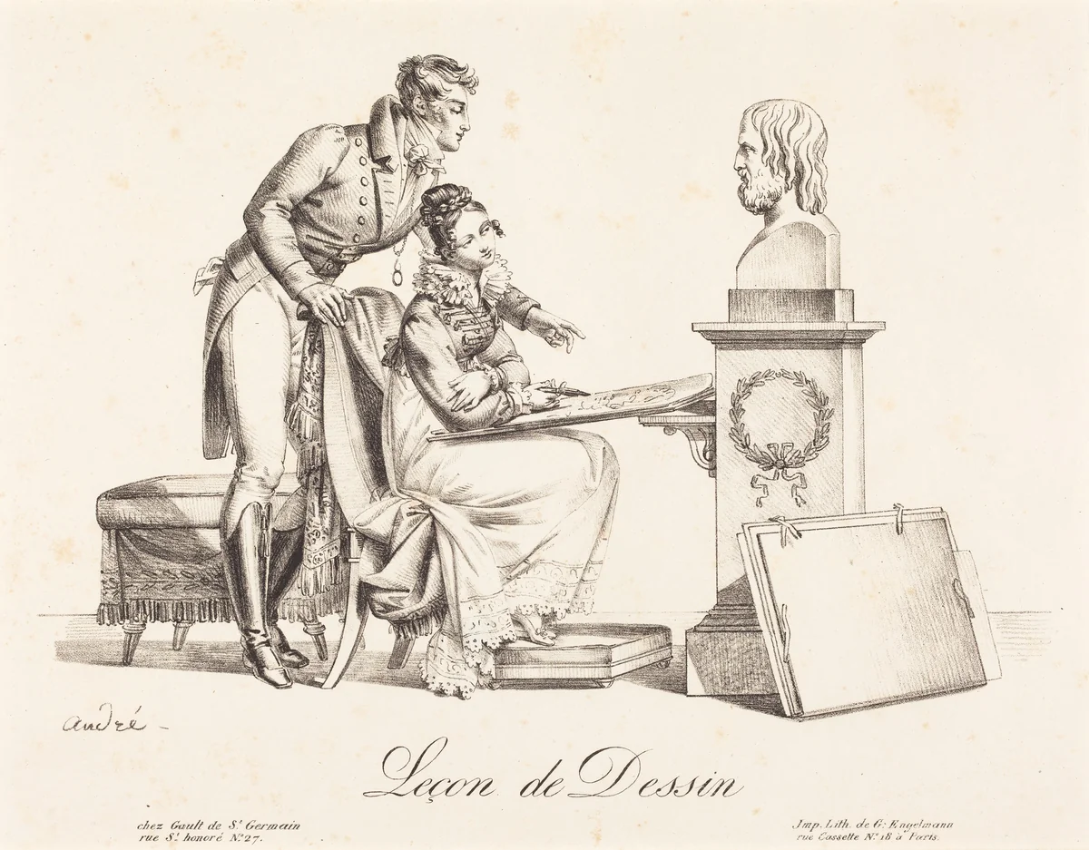 Leçon de Dessin (Drawing Lesson) by Johann Anton André, print, 1775-1842