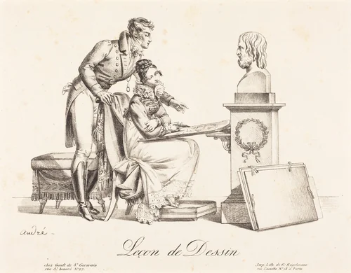 Leçon de Dessin (Drawing Lesson) by Johann Anton André, print, 1775-1842