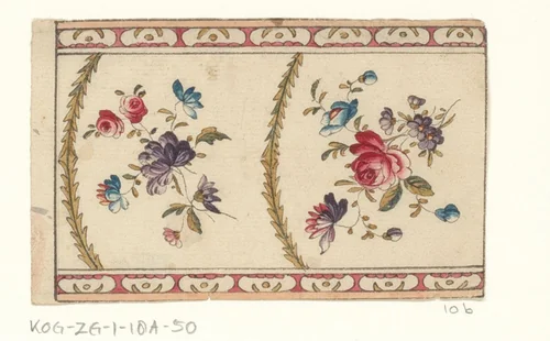 Sierpapier met rozen en bloemen by anonymous, drawing, 1750-1799