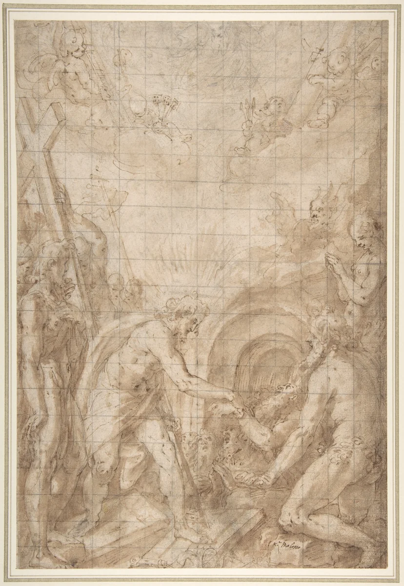Christ in Limbo: Design for the Standard of a Confraternity by Filippo Bellini, drawing, 1550-1604
