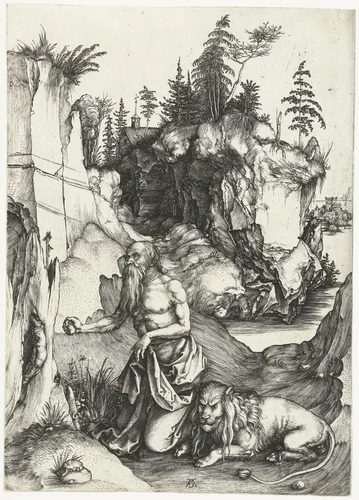 De Heilige Hiëronymus in de wildernis by Unknown, print, 1494-1498