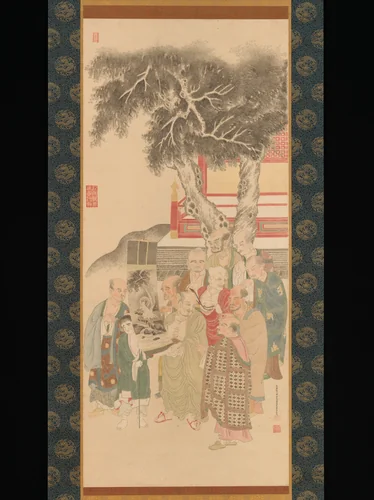 Ten Rakan Examining a Painting of White-Robed Kannon by Katō Nobukiyo, painting, 1788-1792