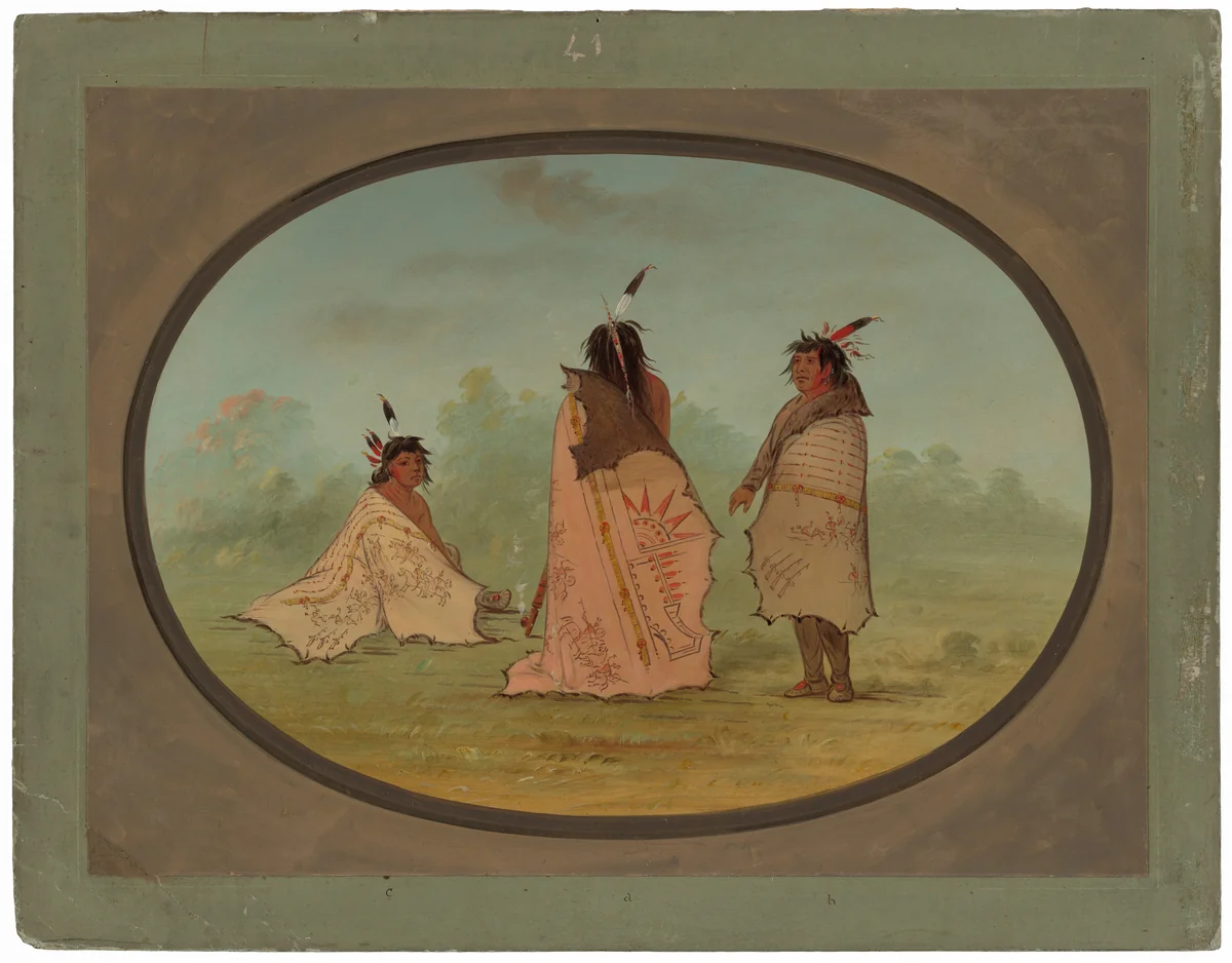 Three Blackfoot Men by George Catlin, painting, 1855-1869