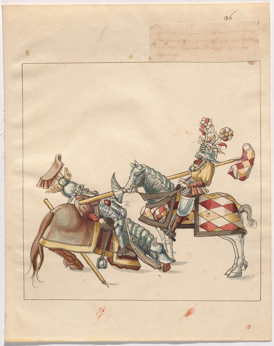 Mock Joust of War with Flying Shields and Without Bevors by German 16th Century, drawing, 1515