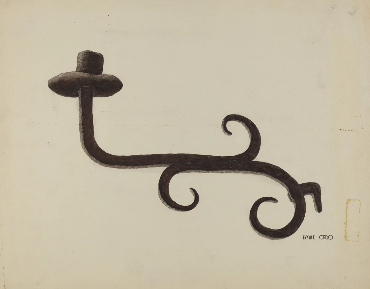 Hand Wrought Iron Candlestick by Emile Cero, index of american design, 1938