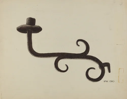 Hand Wrought Iron Candlestick by Emile Cero, index of american design, 1938