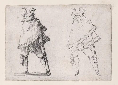 L'Homme Enroulé dans son Manteau (The Man Wrapped in his Mantle), from "Les Caprices" Series A, The Florence Set by Jacques Callot, print, 1617