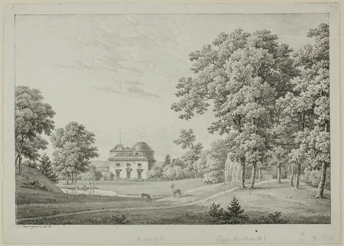 The Château de Bagatelle in the Bois de Boulogne by Constant Bourgeois, print, 1818