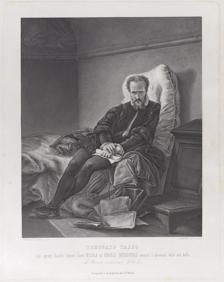 Torquato Tasso at the Ospedale Sant'Anna by Luigi Boscolo, print, 1864-1900