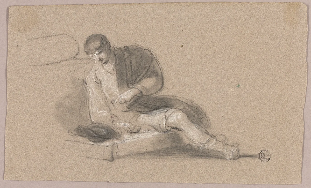 Seated Man Pointing Downwards (recto and verso) by Thomas Barter
Thomas Jones Barker, drawing, 1789-1882
