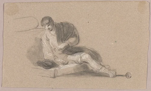 Seated Man Pointing Downwards (recto and verso) by Thomas Barter
Thomas Jones Barker, drawing, 1789-1882