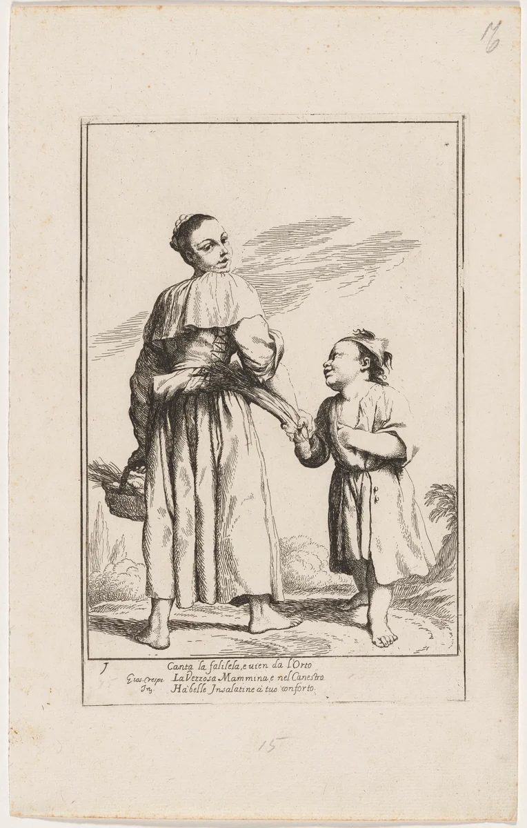 Menghina with a Basket of Herbs by Giuseppe Maria Crespi, print, 1705-1715