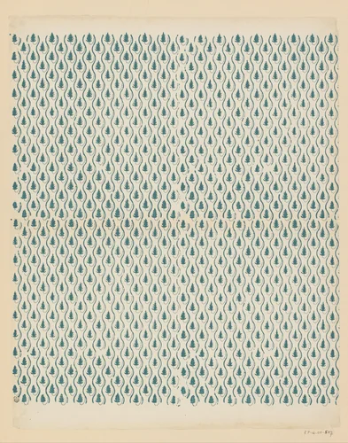 Blad met banenpatroon van bladmotief tussen slingerende lijnen by anonymous, print, 1800-1900