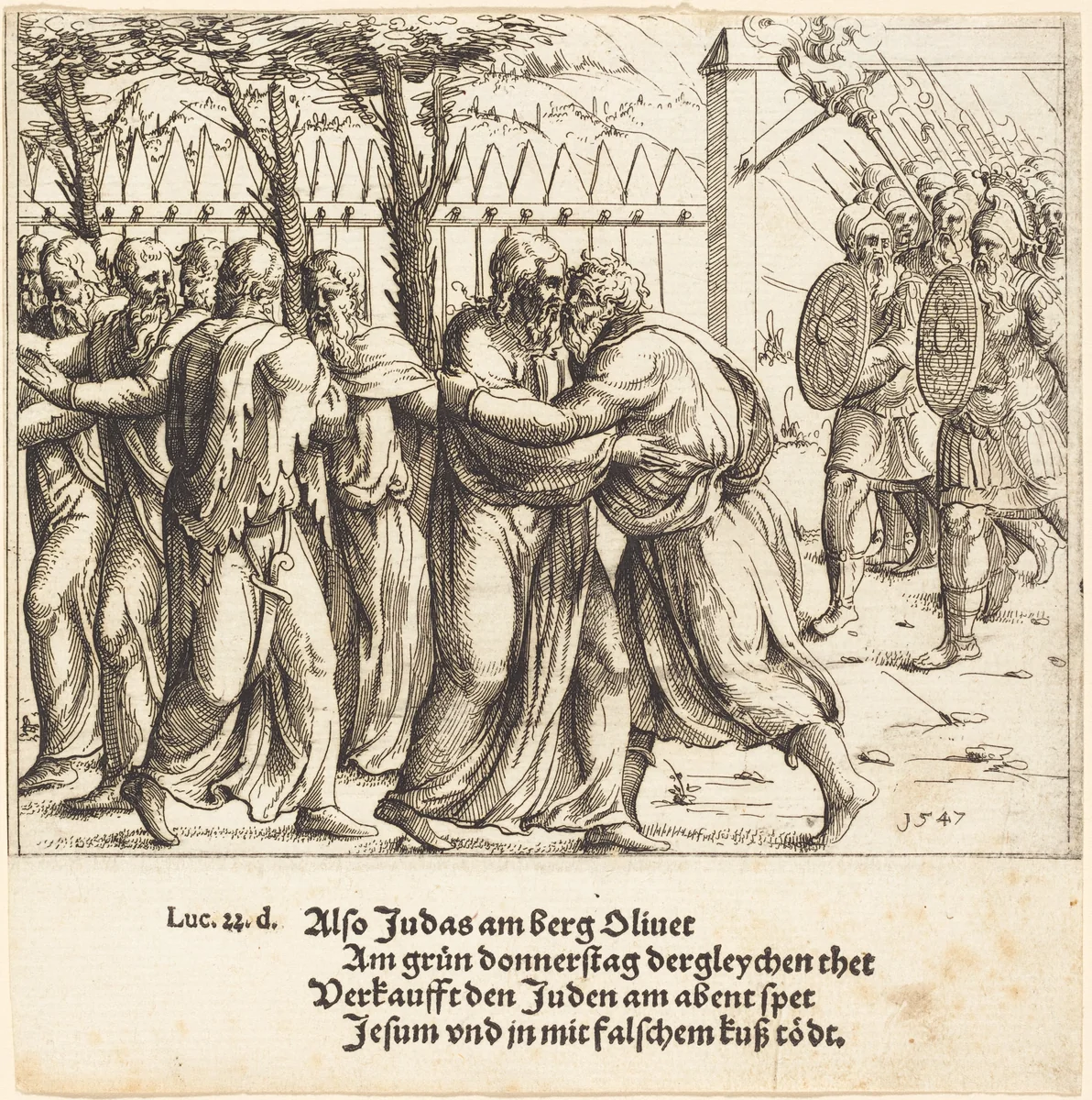 The Kiss of Judas by Augustin Hirschvogel, print, 1503-1553