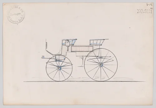 Design for 4 seat Phaeton, no top, no. 3111a by Brewster & Co., drawing, 1875