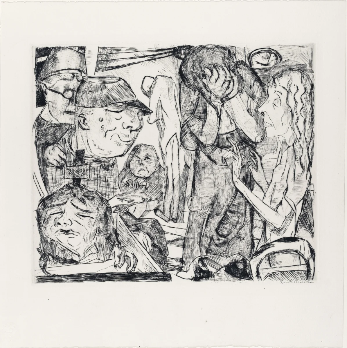 Madhouse (Irrenhaus) from Faces (Gesichter) by Max Beckmann, print, 1918