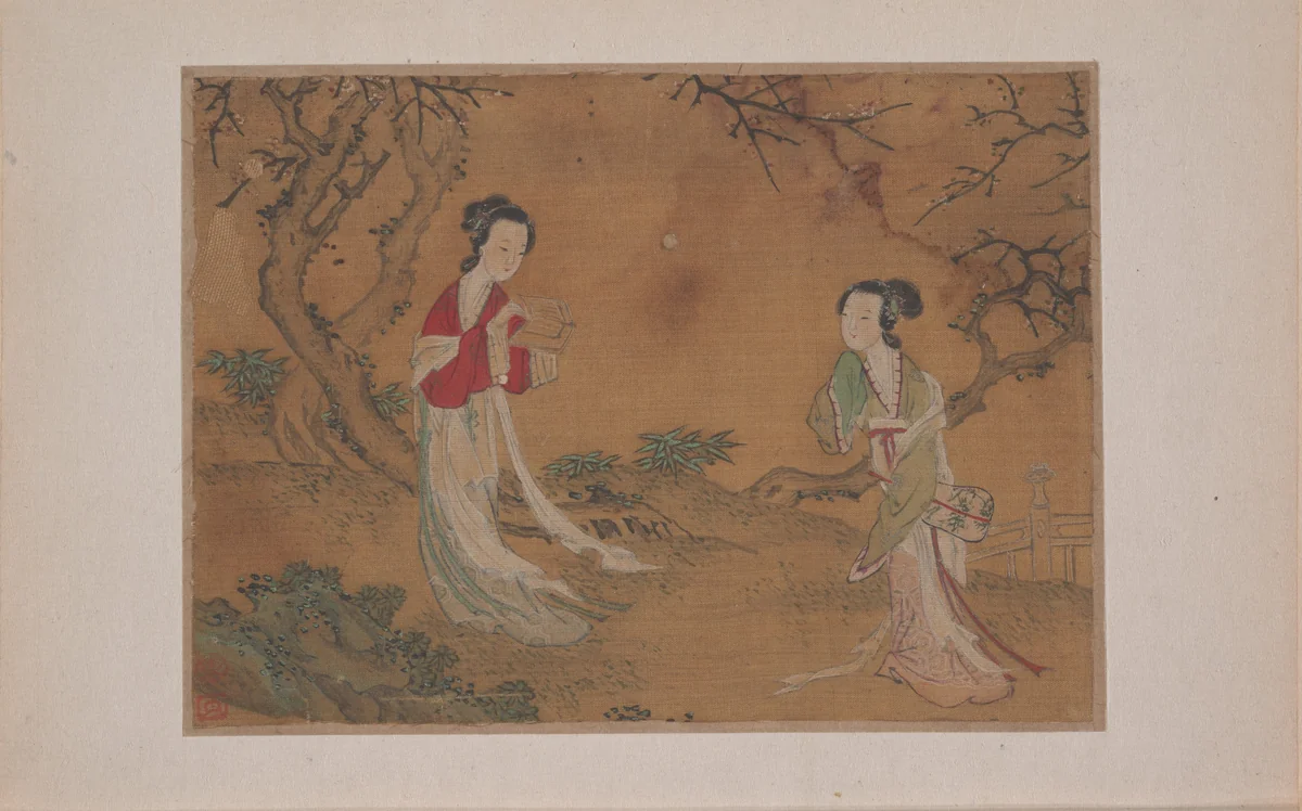Two Ladies in Foreground of Landscape by Unidentified Artist, painting, 1368-1644