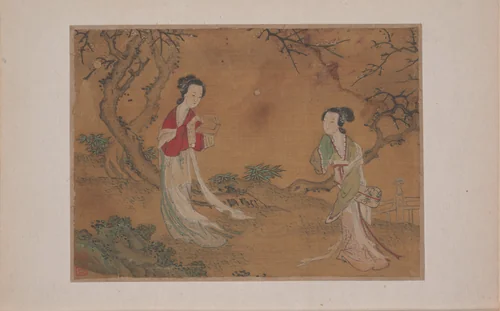 Two Ladies in Foreground of Landscape by Unidentified Artist, painting, 1368-1644
