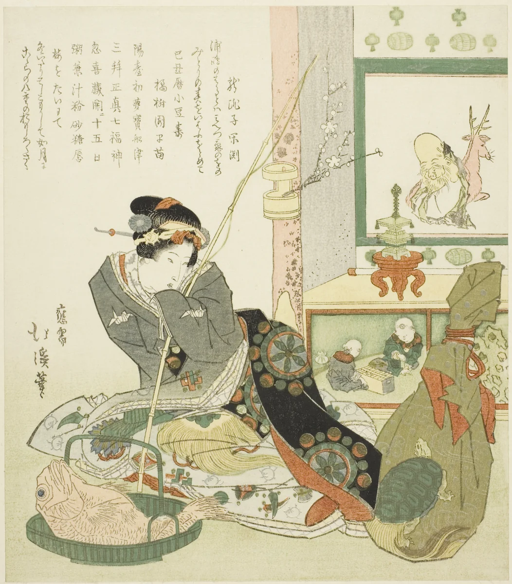 Lady Seated by a Tokonoma Alcove by Totoya Hokkei (魚屋北渓), print, 1829