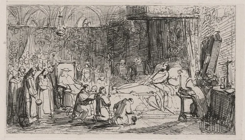 Death of Karl V in the Cloister of Saint Just by Caspar Johann Nepomuk Scheuren, print, 1842