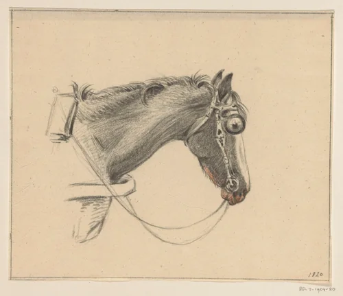 Hoofd van een paard, naar rechts by Jean Bernard, drawing, 1820