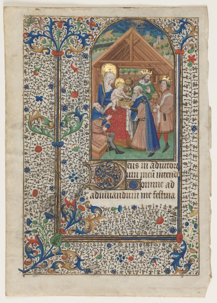 Leaf from a Book of Hours: Adoration of the Magi by Master of Thomas Hoo, manuscript, 1435-1455