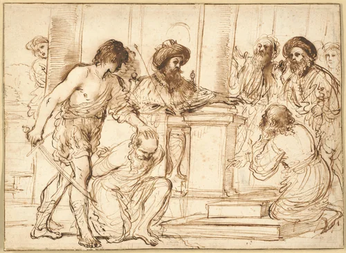 Damon and Pythias by Giovanni Francesco Barbieri, drawing, 1611-1666