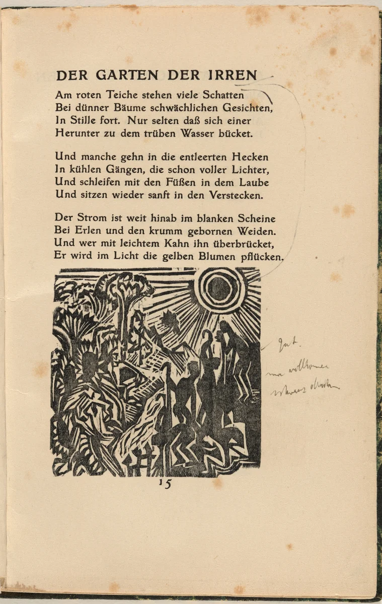 Der Garten der Irren (The Garden of the Mad) (in-text plate) from mock-up of Georg Heym: Umbra Vitae (Georg Heym: Shadow of Life) by Ernst Ludwig Kirchner, volume, 1912-1922